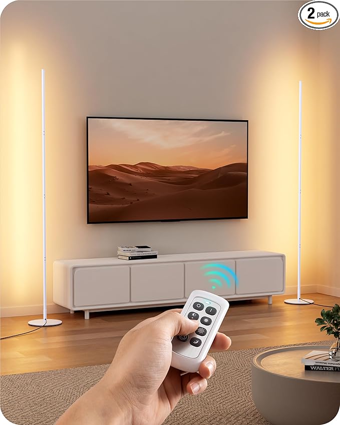 EDISHINE Modern Minimalist LED Floor Lamp, Set of 2, 57.5" Height, 7 Color Temperature 3000-6000K, Dimmable Corner Floor Lamp for Bedroom, Living Room, Office, White