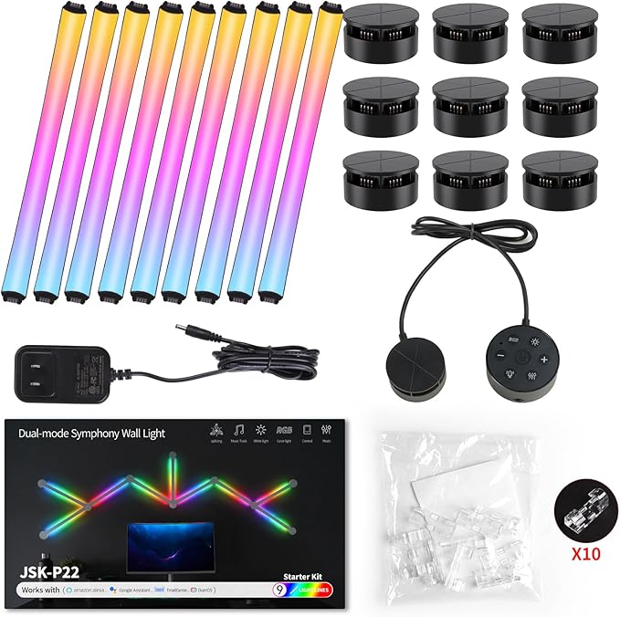 RGB Wall Light, LED DIY Geometry Splicing Gaming Lights, Backlit Modular Wi-Fi Colour Changing Home Decor Lights Work with Alexa and Google Assistant for Game Room, Bedroom (9 Lines, Black)