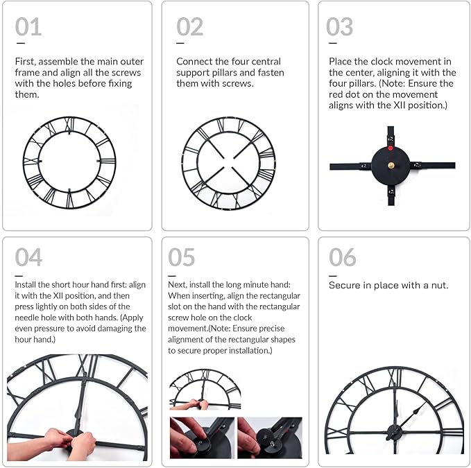 Large Wall Clock for Living Room Decor – 32 Inch Silent Non-Ticking Modern Farmhouse Wall Clock, Oversized Decorative Metal Roman Numeral Clock, Black