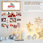 Wooden Family Christmas Card Display - Wall Hanging Sign & Photo Collage Holder for Living Room, Bedroom & Entryway