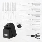 Kitchen Knife Set, Japanese Stainless Steel Knife Block Set with Built-in Sharpener, Sharp Knives with Non-slip Ergonomic Handle - Dishwasher Safe, Home Essential Gifts