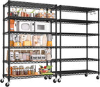 PrimeZone 6 Tier Wire Shelving with Wheels,Metal Shelf Heavy Duty Adjustable Kitchen Storage Shelves Unit, Pantry Organizer Rack Rolling for Garage Closet Laundry 36" W x 16" D x 79" H 2 Pack