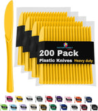 Party Solids Yellow Plastic Knives 200 Pcs Yellow Knives Disposable Utensils Heavy Duty Plastic Cutlery Set Disposable Cutlery Sets Flatware Sets Silverware Set Party Supplies & Party Tableware