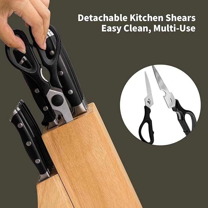 Alata 15-Piece Knife Set with Block, Razor-Sharp,Kitchen Knife Set, Forged Triple Rivet Stainless Steel Knife Block Set