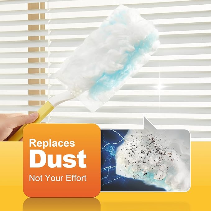 JOYMOOP Disposable Duster for Cleaning, with 2 Handles & 24 Ct Yellow Heavy Duty Refills for Swiffer Feather Duster, Household Cleaning Tool for Electronics, Dusting Furniture, Blinds