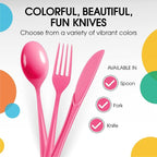 Party Solids Hot Pink Plastic Knives 200 Pcs Hot Pink Knives Disposable Utensils Heavy Duty Plastic Cutlery Set Disposable Cutlery Sets Flatware Sets Silverware Set Party Supplies & Party Tableware