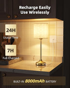 Wireless Lamp, 2-Pack, 8000mAh, Dimmable, 2700K, Touch Control, Portable, Small, LED, Rechargeable Table, Rechargeable, Cordless, Desk Lamp, Kitchen Lamp, Fabric Shade, for Dining Room, Living Room