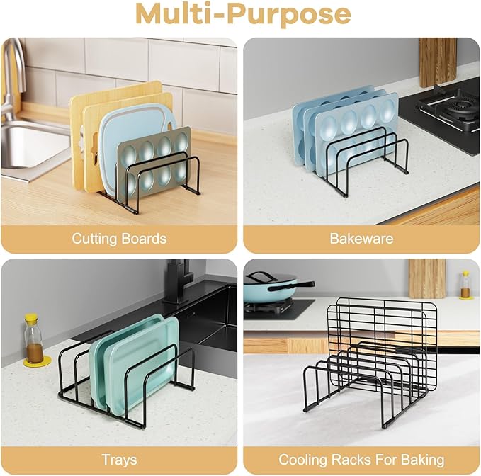 Cutting Board Organizer, [1-Pack] Cutting Board Holder Rack Baking Cookie Pan Sheets Cooling Small Racks Storage Stand for Kitchen Cabinet Countertop Bakeware Storage Organizer Metal Black