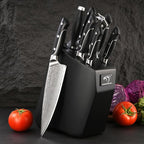Damascus Kitchen Knife Sets, 9 Pieces Kitchen Knives Set with Block, ABS Ergonomic Handle for Chef Knife Set, Knife Sharpener and Kitchen Shears, Knife Block Set NF-D0603T-B