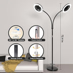 Floor Lamp with Fan Fan Light with RGB 12w/1000lm LED Floor Famp, Stepless Adjustable 3000K-6000K Color and Dimmer, Remote and Button Control, Adjustable Gooseneck Gloor Lamp (Black-2)
