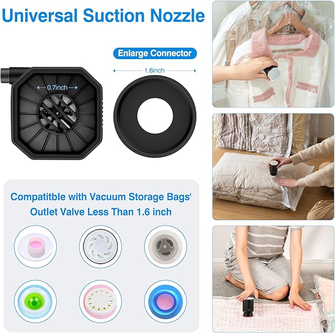 Cordless Electric Pump for Vacuum Storage Bags Travel Air Pump for Various Space Saver Bags Portable Rechargable Seal Bag Pump for Compression Clothes, Blanket, Luggage (Storage Bag Not Included)