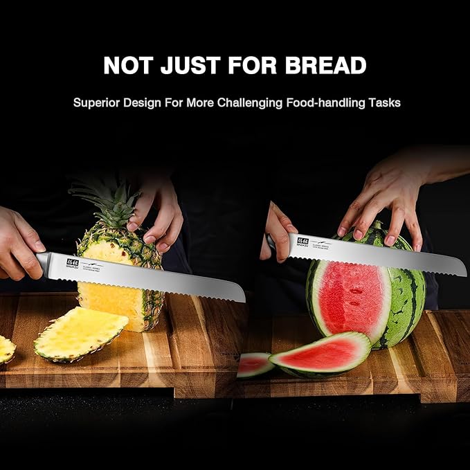 SHAN ZU 8" Bread Knife - Sourdough Slicing Knife Professional German 1.4116 Stainless Steel Serrated Blade, Ergonomic Wood Handle & Full Tang Design, Gift Box Included(Single-Edge)