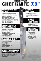 Dalstrong Serrated Chef Knife - 7.5 inch - Shogun Series Elite - Damascus - Japanese AUS-10V Super Steel - Razor Sharp Chef's Knife - Black G10 Handle - w/Sheath