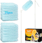 360° Duster Refills Kit for Swiffer Duster, 25 Pack & 1 Handle, Multi-Surface Dusters with 4X Microfibers. Efficient Duster Kit for Cleaning Pet Hair, Home, Office, Blinds, Furniture and More