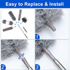 Microfiber Duster Kit (11PCS) - Washable Dusters with Extension Pole (30 to 100 in) for Cleaning Ceilings, Fans, Furniture