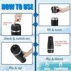 Ice Shave 2-in-1 Stainless Steel Vacuum Tumbler & Cordless Blender - 28oz, Leak Resistant, Cold 24Hrs/Ice 2 Days, 120 Watts with Waterproof Charging - For Smoothies, Home/Office/Car, Black