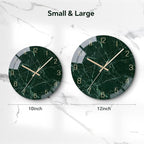 VIKMARI Emerald Green Glass Wall Clock Silent Non-Ticking Battery Operated 10 Inches Modern Marble Texture Home Decorative Kitchen Decor Quartz Small Analog Clock for Bedroom,Living Room,Office