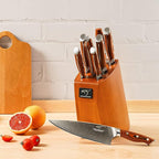 Damascus Kitchen Knife Set, 9-Piece Knives Set for Kitchen with Block, Non-slip G10 Ergonomic Triple Rivet Handle for Chef Knives, Knife Sharpener and Kitchen Shears, Natural Wood Block (Red)