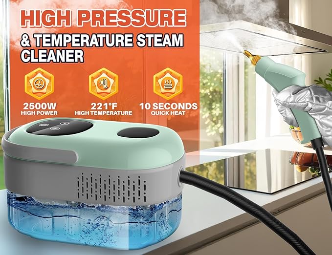Steam Cleaner, 10s Heat-Up, 6-Level Adjustable, 1.69qt. Tank, 2500W Natural Portable Handheld Steamer for Cleaning with Touch Screen for Home, Car, Tile, Grout, Windows, Bathrooms, Kitchens and Fabric
