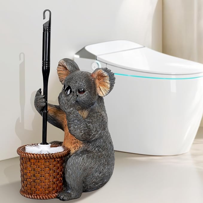 Toilet Brush Holder Set For Bathroom Super Cute Koala Base Solidly Toilet Bowl Brush And Holder Flexible And Durable Style Stylish Toilet Cleaner Brush Saving Storage Space Toilet Brushes For Bathroom