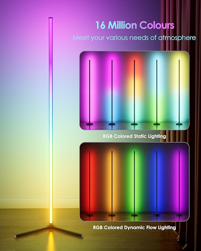 KFM Corner Floor Lamp, 65" Smart RGB LED Corner Lamp with App & Remote Control, 16M Colors,300+ Modes, Music Sync & Timer, Modern Mood Light for Living Room, Gaming Room & Bedroom (1)