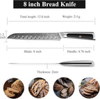 Sunnecko Bread Knife 8 inch, Serrated Bread Knife for Homemade Bread with 67-layers VG10 Damascus Steel Blade, Japanese Bread Knife with Solid Handle Bread Cutting Knife Bread Knives Cake Knife