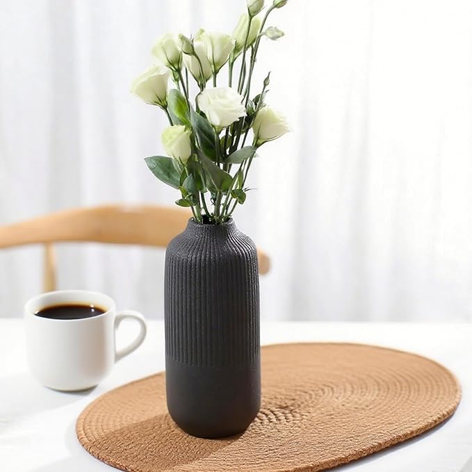 Black Ceramic Vase, Flower Vase in Nordic Style, Black Vases for Pampas Grass, Large Boho Decor Matt 10 Inch,Vases Home Decor for Centerpieces Table Entryway Shelf