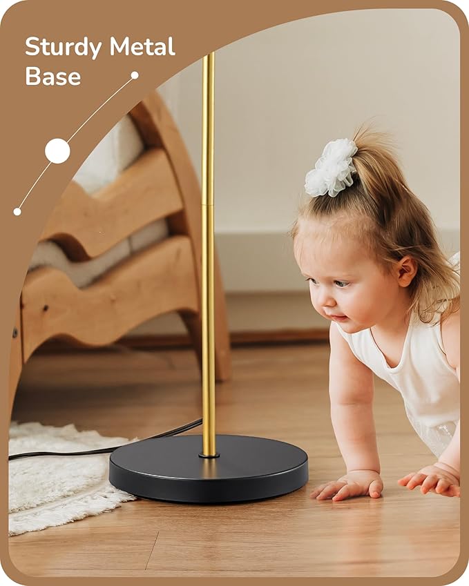 EDISHINE Modern Floor Lamps for Living Room, 64.7" Minimalist Standing Lamp with 3 Color Temperatures Bulb & Adjustable Linen Shade, Foot Pedal Switch, Arc Tall Lamp for Bedroom Office, Black Gold