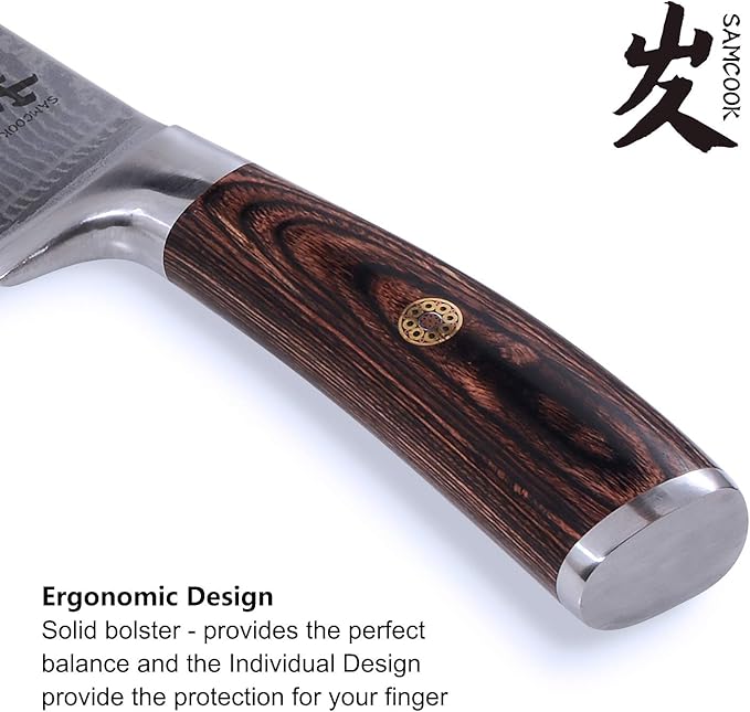 SAMCOOK Damascus Chef Knife - 8 Inch Professional Sharp Kitchen Knife - Japanese VG-10 High Carbon Stainless Steel Meat Sushi Cutting Gyuto knife - Ergonomic Pakkawood Handle with Gift Box