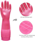 Bamllum 3 Pairs of Rubber Dishwashing Gloves for Kitchen and Household Cleaning – Long Cuff 15", Reusable, Flexible Long-lasting and Non-Slip (Red+Yellow+Green, X-Large)
