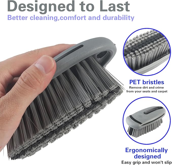 Carpet and Upholstery Cleaning Brush,Carpet Scrubber Stiff Bristle Detailing Scrub Brushes,Interior Leather Brush for Car and Home (Gray)