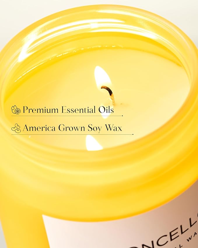M&SENSE Limocello Summer Scented Candle, 19.4oz 110 Hours Long Lasting Burn Non Toxic Natural Soy Wax Lemon Highly Scented for Home Decor, 2 Wick Relaxing Candle Gifts for Yoga Spa Meditation