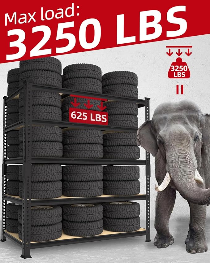 PrimeZone Heavy Duty Garage Storage Shelves - 48" W X 24" D X 72" H Adjustable Metal Shelving Unit, 5 Tier Industrial Shelves for Storage Standing Utility Rack for Warehouse, Basement, Black, 8 Pack