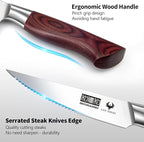 HOSHANHO Steak Knife Set 8 Pieces, 4.5 Inch Super Sharp High Carbon Stainless Steel Steak Knife Set, Professional Premium Serrated Precise Cutting with Ergonomic Wood Handle