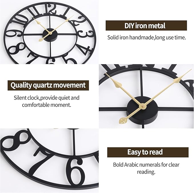 1st owned Wall Clock 40 Inch Round Large Indoor Wall Clocks Battery Operated Silent Non Ticking, Farmhouse Vintage Decorative Analog Metal Clock for Living Room, Kitchen, Bedroom Decor