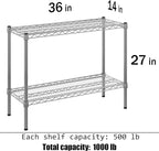 14" Deep x 36" Wide x 27" Height Wire Shelving Kit | 2-Tier | NSF Commercial Storage Rack Unit