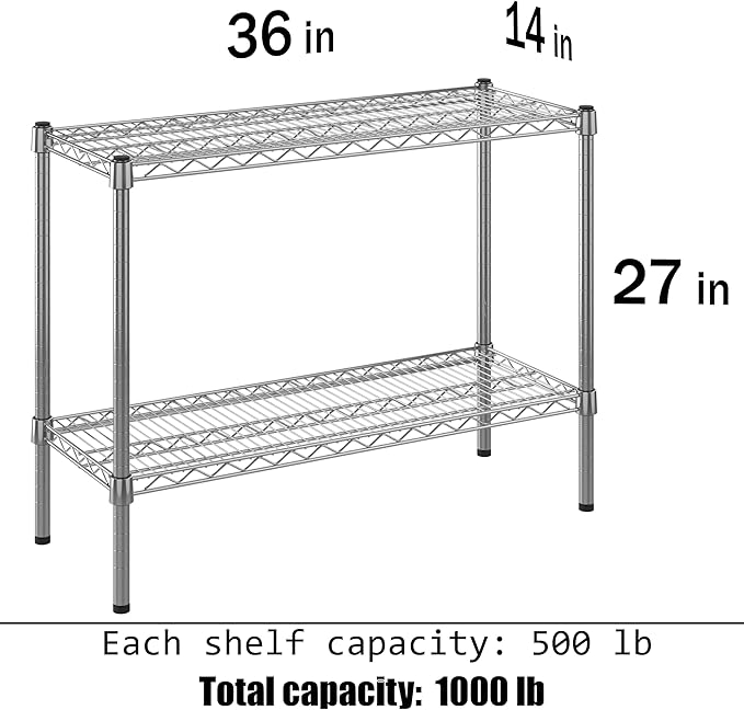 14" Deep x 36" Wide x 27" Height Wire Shelving Kit | 2-Tier | NSF Commercial Storage Rack Unit