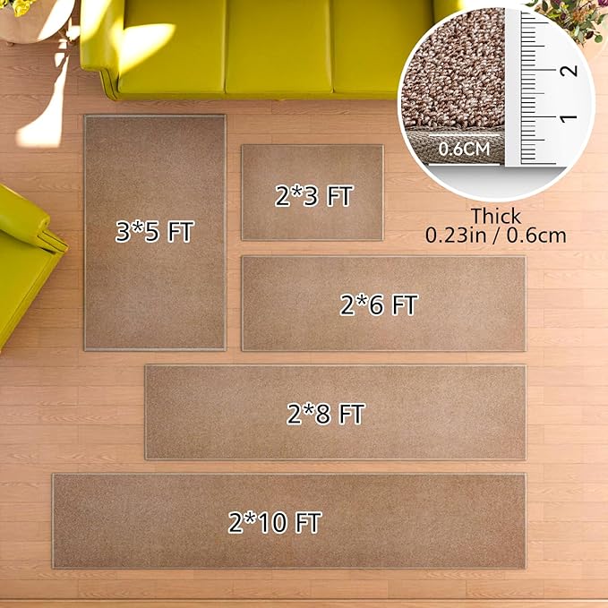 Runner Rug with Non Slip Rubber Backing, Washable Soft Floor Carpet for Kitchen, Hallway, Entryway Indoor, Bedroom, Laundry, Low Pile Area Rugs, Solid color with Pointillism style, 2*6 ft BROWN