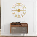 Large Wall Clock, Metal Retro Roman Numeral Clock, Modern Round Wall Clocks Almost Silent, Easy to Read for Living Room/Home/Kitchen/Bedroom/Office/School Decor (Gold, 18.5 Inch)