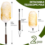 Extendable Lambswool Duster 25-64" Retractable Telescopic Handle Removable Head Multi-Surface Cleaning Tool for Ceiling Fans, Windows, High Walls, and Hard-to-Reach Areas (2pcs)