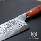 Dalstrong Chef Knife - 8 inch Blade - Shogun Series - Japanese AUS-10V Super Steel Kitchen Knife - Flame Orange Handle ABS - Damascus - Razor Sharp Knife - Professional Full Tang Knives - Sheath