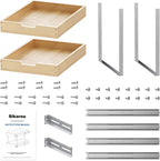Wood Pull Out Cabinet Organizer 2 Tie 14" W x 21" D, Heavy-Duty Sliding Drawers for Inside Cabinets Storage and Organization for Kitchen, Pantry, Bathroom