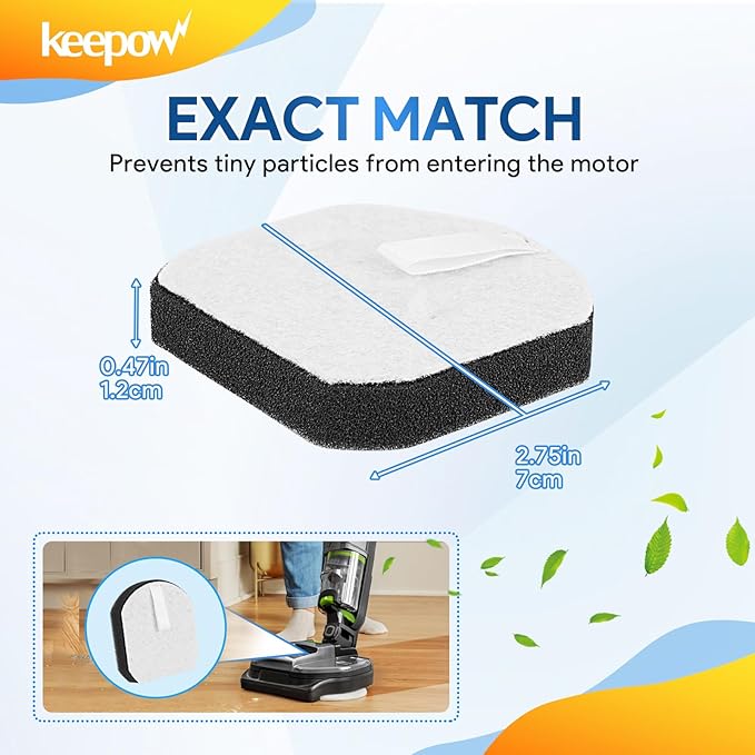 KEEPOW SpinWave Vac Filter Replacement Compatible with Bissell SpinWave + Vac Cordless 37643/3764 All-in-one Powered Spin Mop & Vacuum, Vacuum Mop Filters (2 Pack)