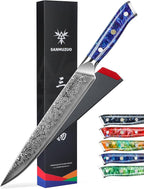Carving Knife - 9 inch Kitchen Meat Cutting Slicing Knife- Xuan Series - VG10 Damascus Steel with Resin Handle (Sapphire Blue)
