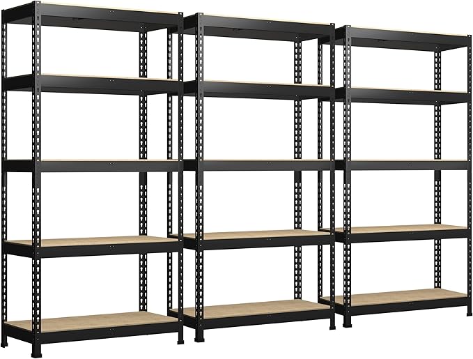PrimeZone Storage Shelves 3 Packs 5 Tier Adjustable Garage Storage Shelving, Heavy Duty Metal Storage Utility Rack Shelf Unit for Warehouse Pantry Closet Kitchen, 35.5" x 15.75" x 71", Black