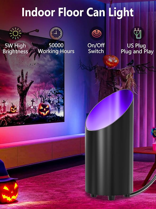 ZUCKEO Indoor Uplighting RGB Floor Can Light LED Spotlight Uplights, 5W Indoor Color Changing Spot Light GU10 Bulb Accent Up Lighting for Plant Corner Christmas, 5.25FT Plug in Cord & Switch, 1 Pack