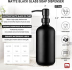 GMISUN Black Soap Dispenser, 2 Pack Matte Black Hand Soap Dispensers for Bathroom, 17 Fl Oz Glass Dish Soap Dispensers for Kitchen with Stainless Steel Pump, Modern Liquid Soap Bottle