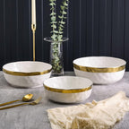 Stone Lain Florian Porcelain 3-Piece Round Bowl Service Set, White with Gold Rim