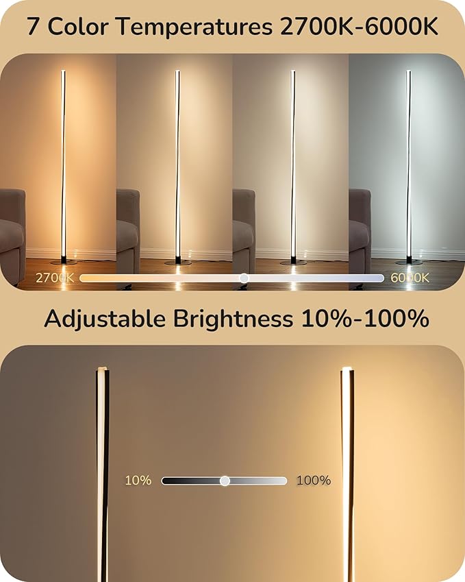 EDISHINE Helix LED Floor Lamp, 56" Tall Corner Lamps 2700K-6000K Dimmable, Remote Control & Foot Switch, Modern Minimalist Pole Lights for Bedroom, Living Room, Office, Black