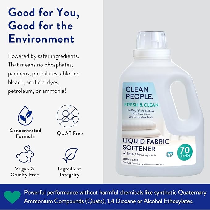 The Clean People Liquid Fabric Softener - Softens & Removes Static Cling - Vegan (100 Fl Oz, Fresh & Clean)